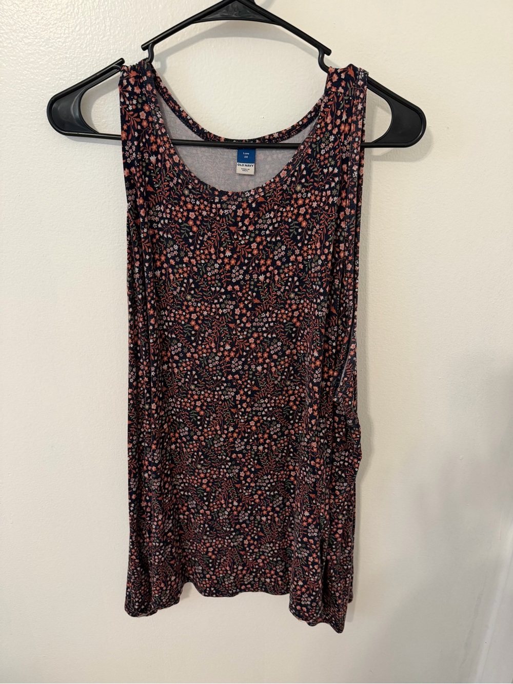 Old Navy Navy Floral Tank Top with Pink Accents